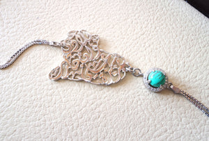 Carte de l'Irak bracelet avec le célèbre poème vers sterling silver 925 k Natural turquoise de haute qualité Bijoux arabe rapide expédition خارطة العراق