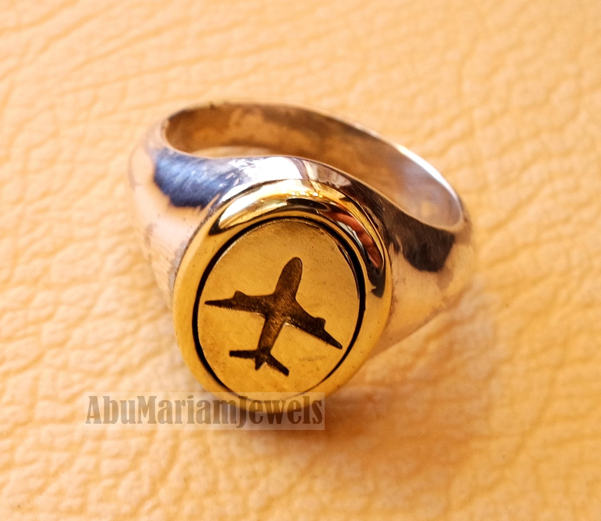 Airplane Aeroplane pilot sterling silver 925 and bronze men ring all sizes men jewelry gift fast shipping