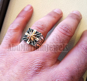 Square Compass ring sterling silver 925 and bronze and black cubic zirconia east west south north men ring all sizes fast shipping