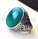 Treated natural corundum identical to genuine emerald stone color huge men ring sterling silver 925 any size ottoman jewelry زمرد