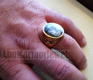 18k yellow gold men ring dendritic opal cabochon high quality natural stone all sizes Ottoman signet style fine jewelry fast shipping