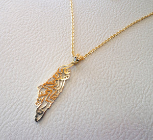 Palestine map pendant with chain famous poem verse 18 k gold jewelry arabic fast shipping خارطه و علم فلسطين