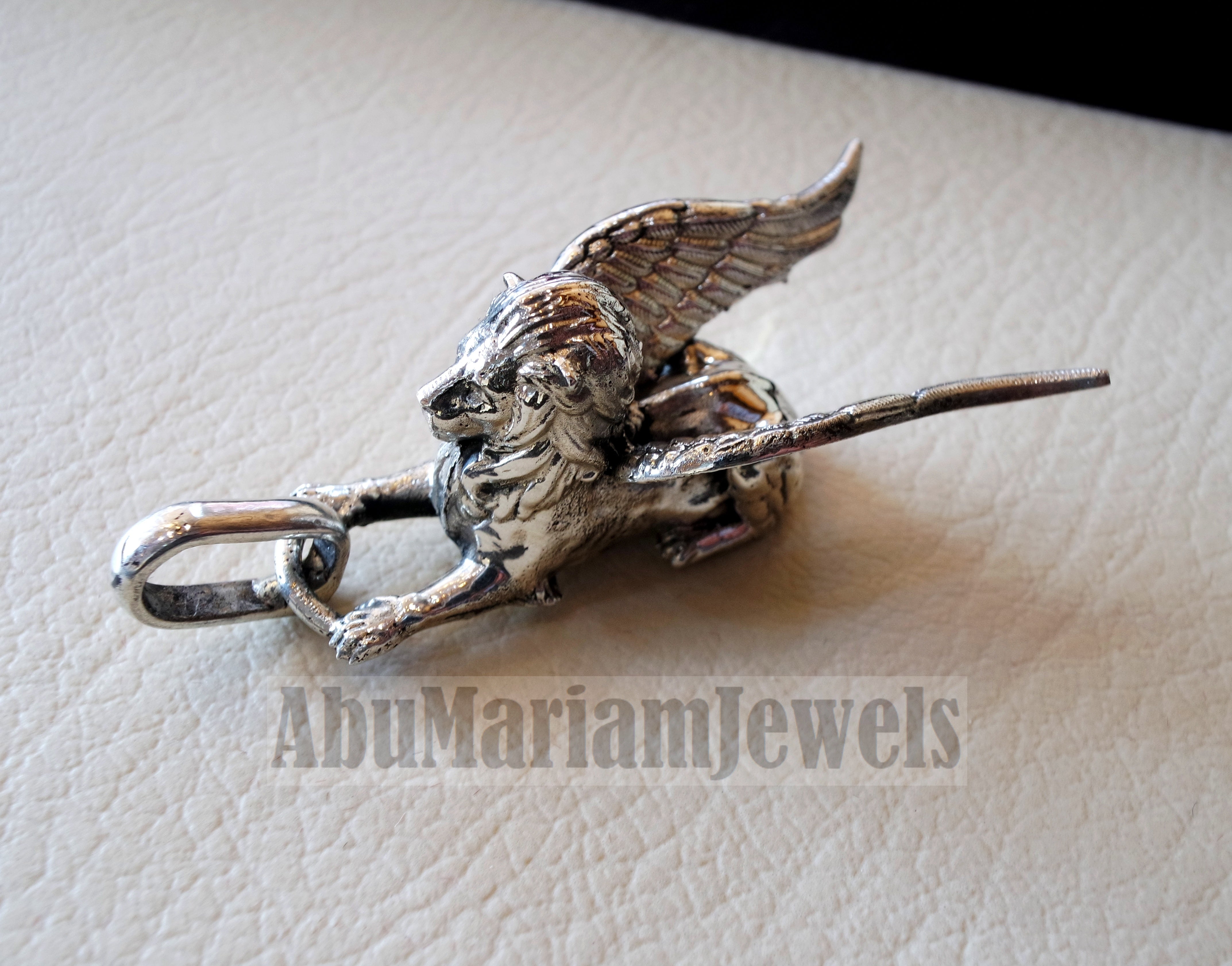 Huge Babylon lion 3D historical mythical winged lion the symbol of ultimate power pendant sterling silver 925 griffin gryphon jewelry