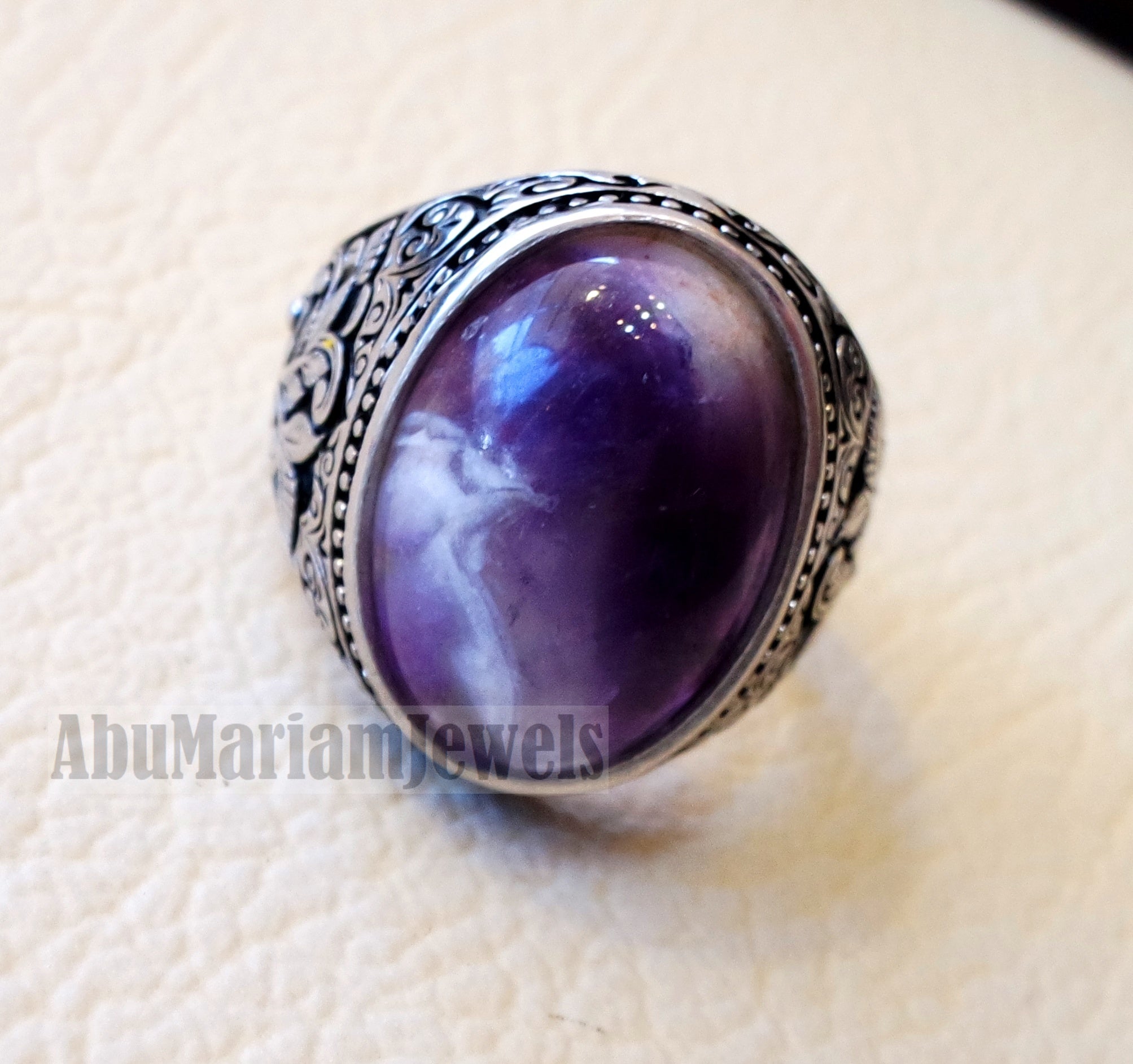 Amethyst agate natural purple stone sterling silver 925 man ring flowers nature ornaments style jewelry oval gem all sizes express shipping