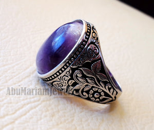 Amethyst agate natural purple stone sterling silver 925 man ring flowers nature ornaments style jewelry oval gem all sizes express shipping