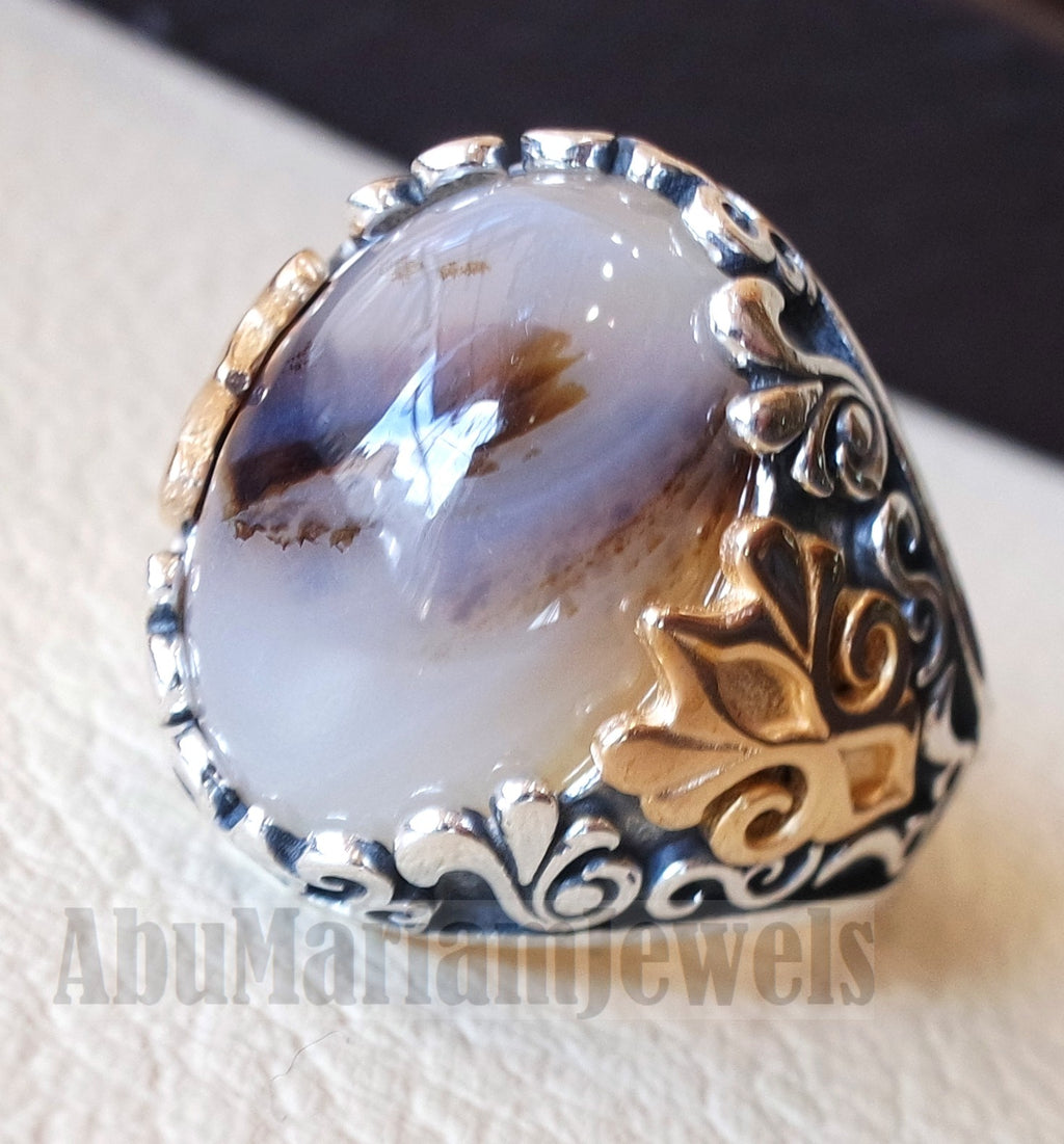 oval yamani aqeeq natural semi precious multi color agate gemstone men ring sterling silver 925 and bronze jewelry all sizes عقيق يماني aq001