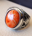 Éponge Coral Murjan Heavy Men Ring orange to Red Natural Stone sterling silver 925 Ottoman style turc toutes les tailles expédition rapide مرجان