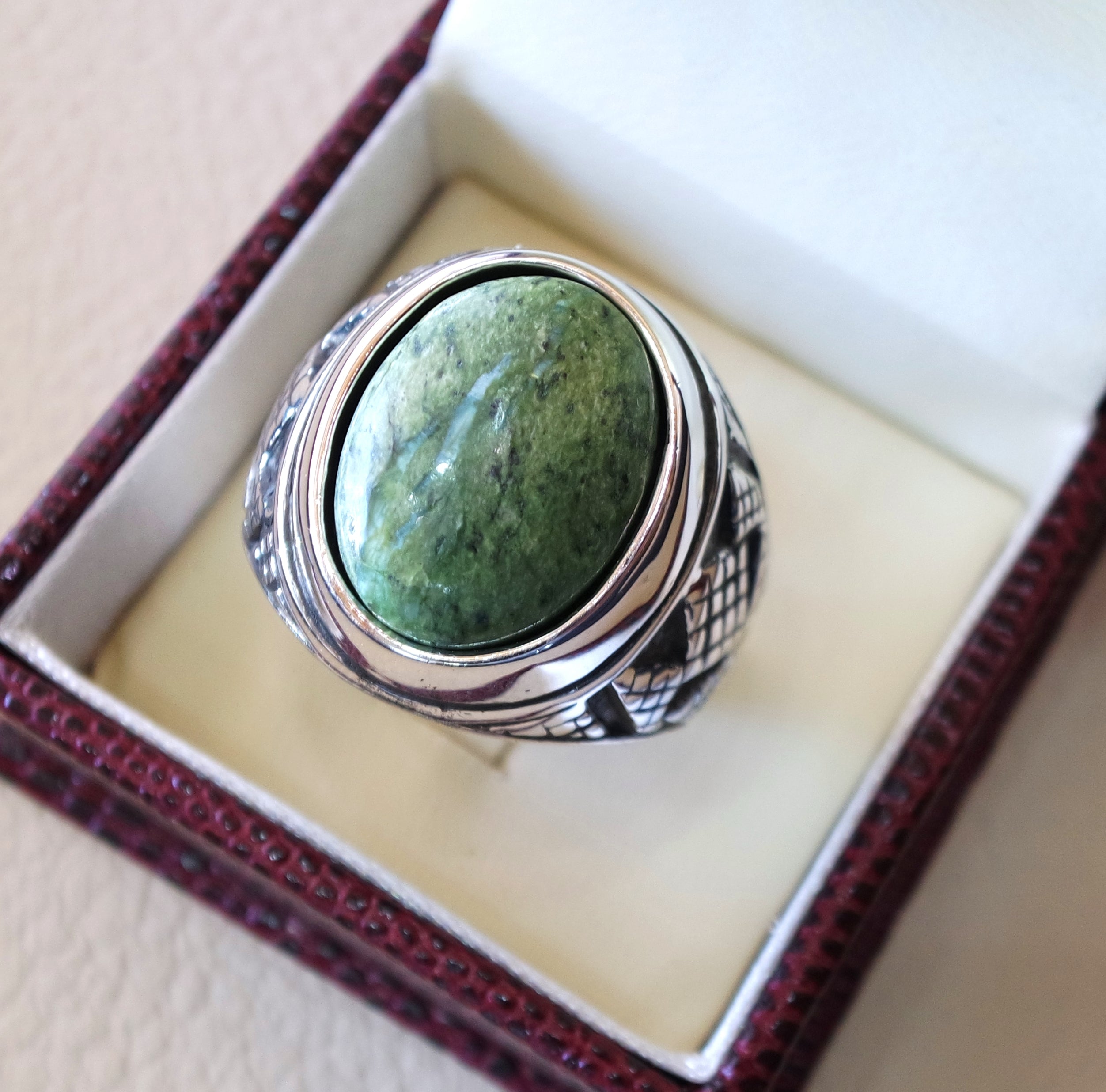 vert Suisse opale pierre naturelle hommes anneau Sterling argent 925 superbe véritable bijou Ottoman style arabe bijoux toutes les tailles