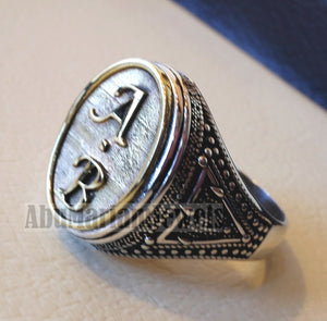 Initials Customized men ring personalized any 2 letters antique jewelry style sterling silver 925 and bronze any size In-1003