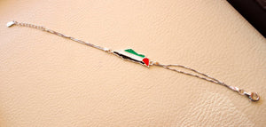 Palestine carte et drapeau bracelet Sterling argent 925 k fit toutes les tailles double chaîne colorée émail haute qualité Bijoux اسواره خارطه وعلم فلسطين