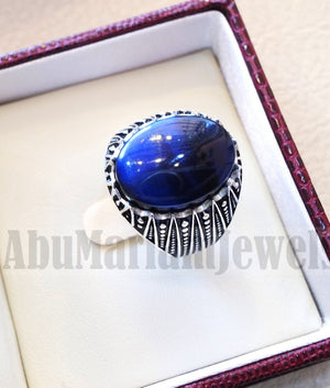 Superbe Tiger Eye Blue Stone hommes anneau en argent sterling 925 et bijoux faits main arabe Turquie style ottoman toute taille