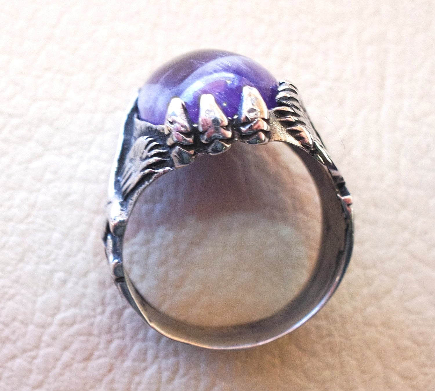 amethyst lace agate oval cabochon purple stone eagle sterling silver 925 men ring all sizes fast shipping oxidized antique classic jewelry