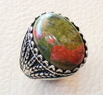 Unakite Natural Multi Color Stone Oval cabochon sterling silver 925 hommes blé anneau de haute qualité orange vert rose semi précieux bijoux