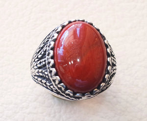 pure red jasper wheat man ring stone natural aqeeq gem sterling silver 925 ring  oval semi precious cabochon jewelry fast shipping all sizes