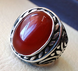 huge liver agate carnelian yemeni aqeeq ring sterling silver 925 dark red semi precious natural gemstone men jewelry any size middle eastern