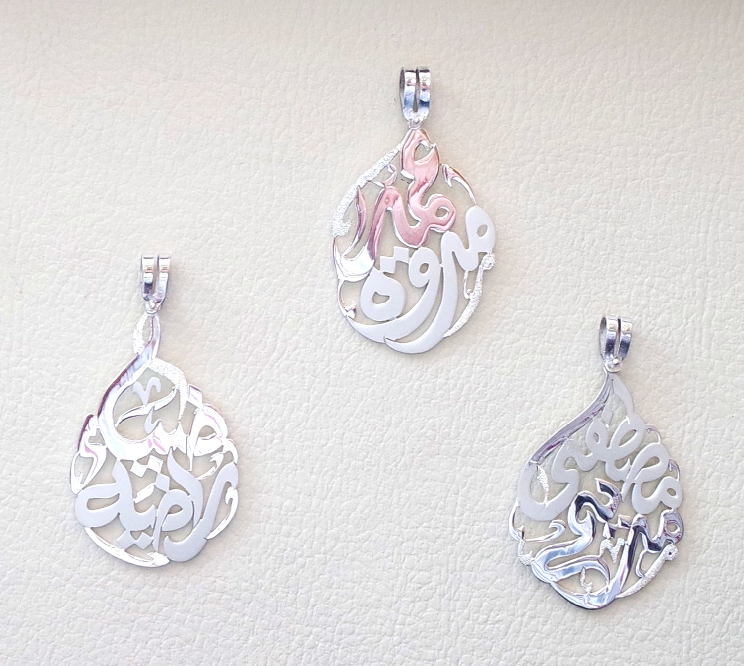 Pendentif énorme tous les deux noms arabes Made to Order personnalisé argent sterling 925 de haute qualité polissage grande taille poire forme تعليقه اسماء عربي