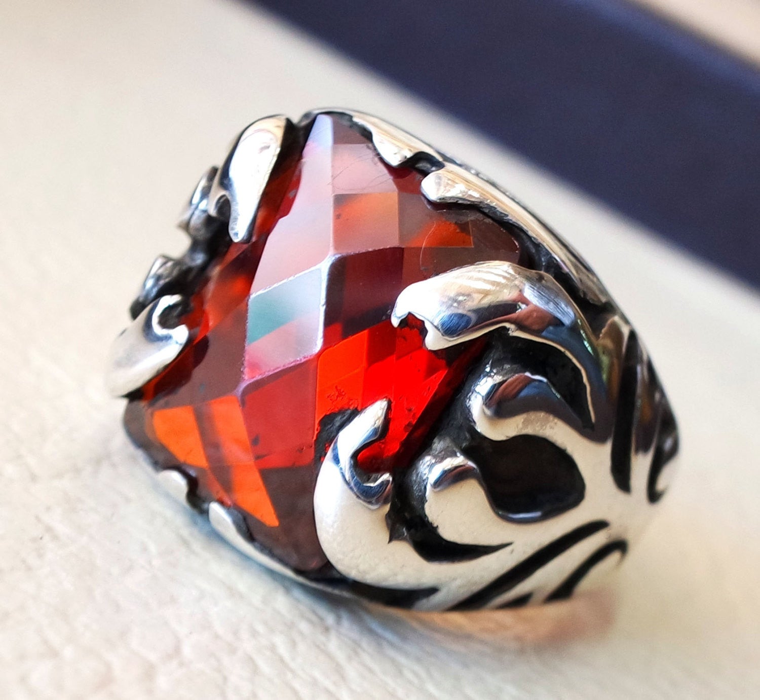rouge rubis couleur cabochon octogone Pierre homme anneau Sterling argent 925 toutes les tailles de haute qualite des bijoux ottoman moyen oriental