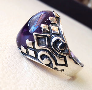 Améthyste naturel Agate pourpre Pierre argent 925 hommes anneau arabe turc ottoman antique style homme bijoux cabochon toutes les tailles expédition rapide