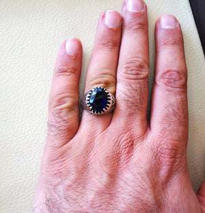 Dark Deep violacé bleu cubique zircon hommes anneau Sterling argent 925 ciel unique Pierre toutes les tailles bijoux rapide d'expédition oxydé style ottoman