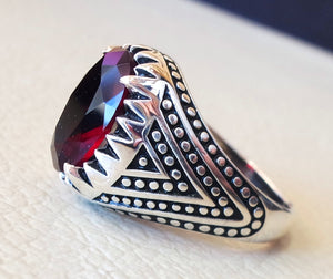 rubis identique pierre synthétique imitation de haute qualité corundie rouge couleur hommes anneau Sterling argent 925 toute taille ottomane bijoux du Moyen-Orient