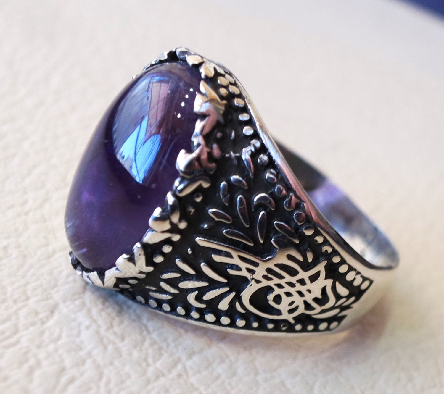 Améthyste Agate naturel violet Pierre Sterling argent 925 homme anneau Vintage arabe turc ottoman style bijoux ovale toutes les tailles