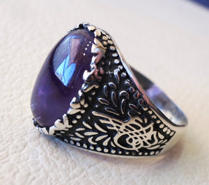 Améthyste Agate naturel violet Pierre Sterling argent 925 homme anneau Vintage arabe turc ottoman style bijoux ovale toutes les tailles