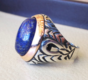 lapis homme anneau ovale cabochon naturel bleu Pierre bronze et argent sterling 925 bijoux toutes tailles 18 * 13 mm pouf moyen orientale
