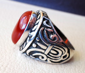 huge liver agate carnelian yemeni aqeeq ring sterling silver 925 dark red semi precious natural gemstone men jewelry any size middle eastern