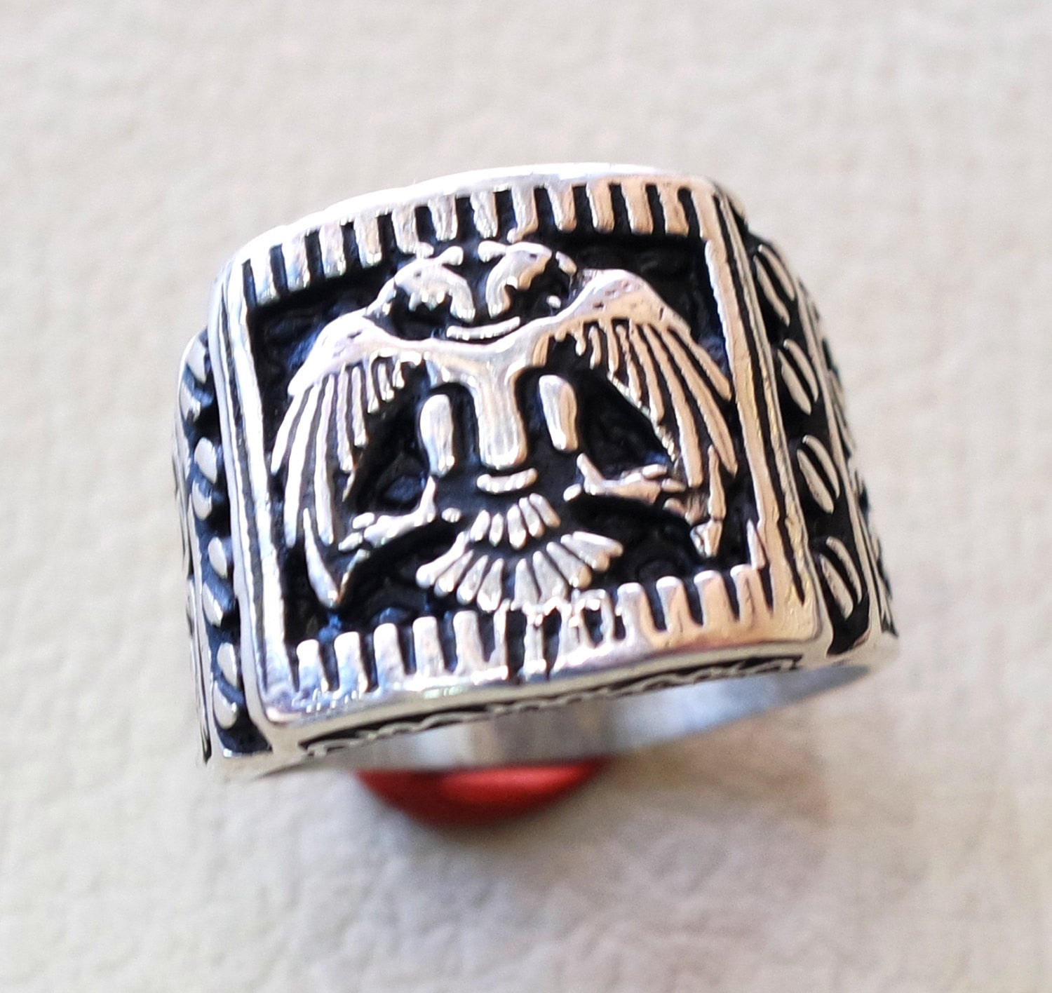 Deux têtes aigle lourd hommes anneau byzantin Romain historique et moderne symbole toutes les tailles sterling silver 925 Express bijoux d'expédition
