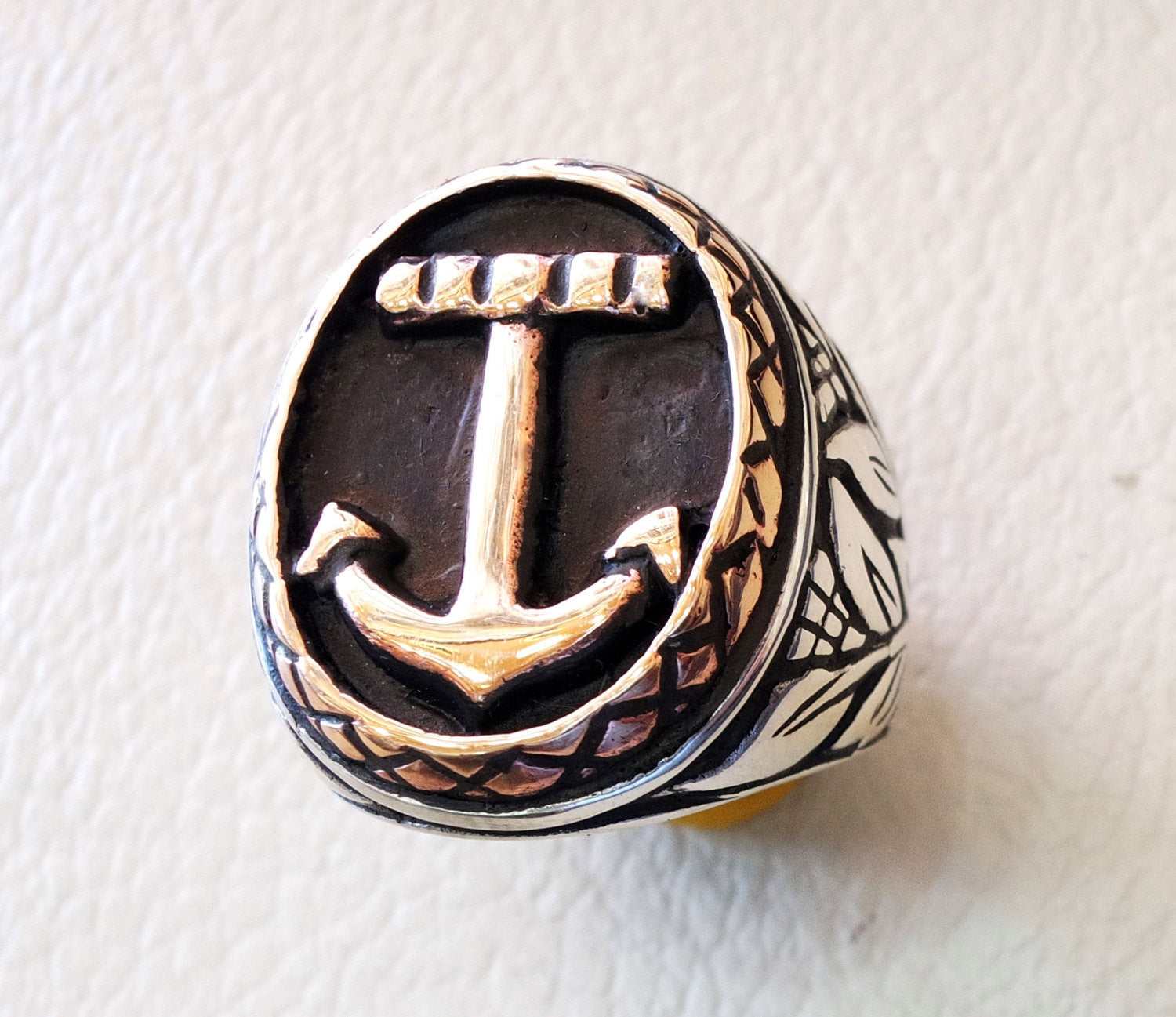 Grand ancre marin motard hommes anneau lourd Sterling argent 925 symbole de la mer fleurs et bronze fait main toutes les tailles bijoux expédition rapide
