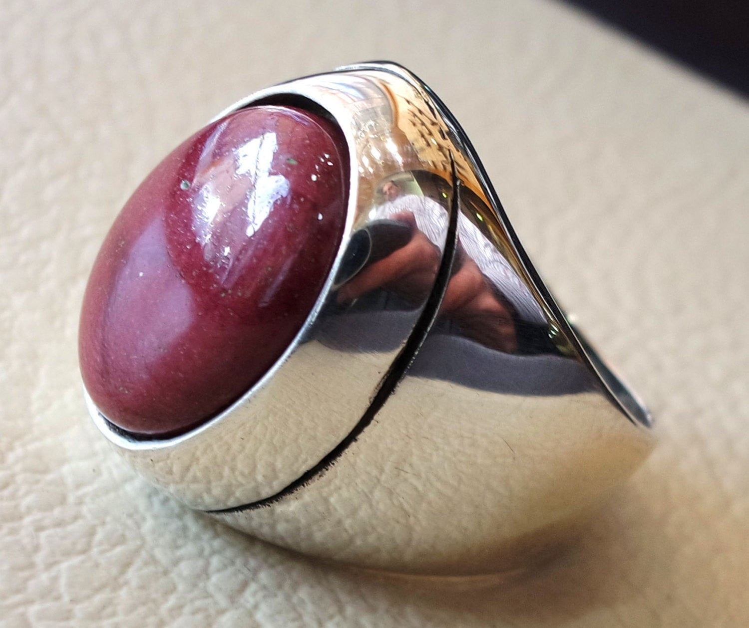 Red Rose Mookaite Jasper Aqeeq Natural Stone sterling silver 925 Heavy Men Ring Vintage arabe turc style toutes les tailles expédition rapide