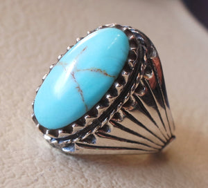 Turquoise natural elongated oval stone blue gem man heavy ring sterling silver antique ottoman turkey style fast shipping men gift all sizes