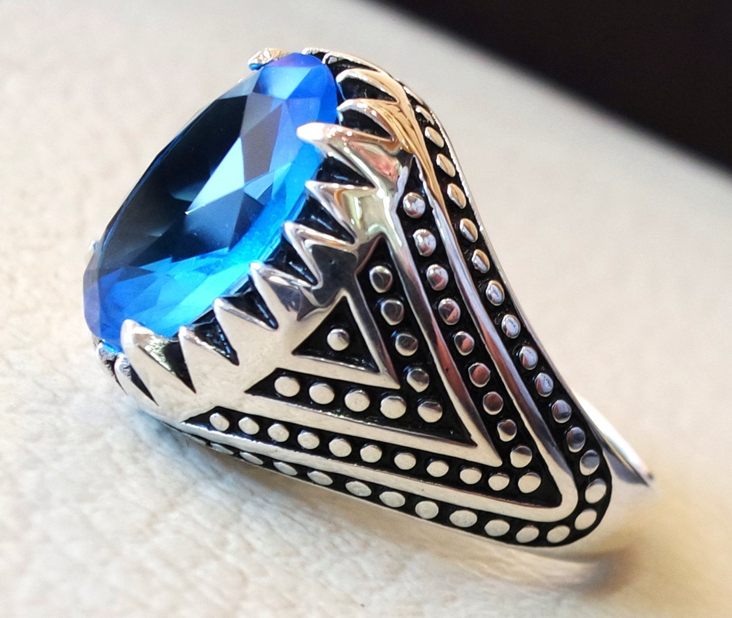 sky blue cubic zircon men ring sterling silver 925 sky unique stone all sizes jewelry fast shipping ottoman style