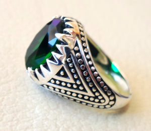 deep vivid fancy emerald green synthetic corundum oval stone high quality stone sterling silver 925 men ring all sizes jewelry