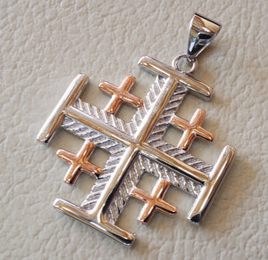 Jerusalem cross pendant two tone sterling silver 925 middle eastern jewelry christianity vintage handmade heavy fast shipping