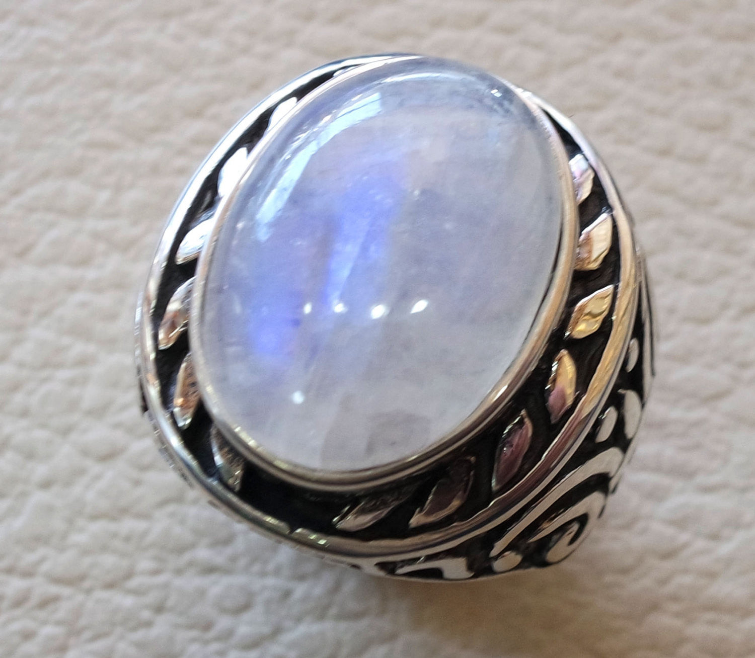moonstone huge natural stone dur al najaf men ring sterling silver 925 stunning genuine gem two ottoman arabic style jewelry all sizes