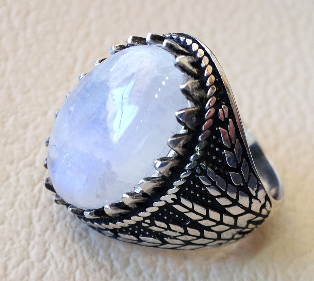 Pierre de lune pierres naturelles dur al Najaf hommes anneau bijoux Sterling argent 925 superbe véritable GEM deux Ottoman style arabe bijoux toutes les tailles
