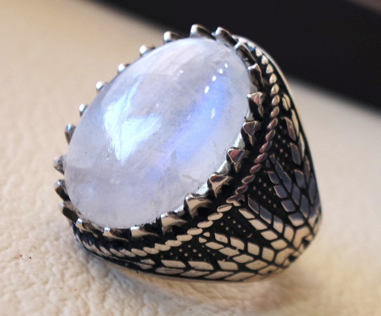 Pierre de lune pierres naturelles dur al Najaf hommes anneau bijoux Sterling argent 925 superbe véritable GEM deux Ottoman style arabe bijoux toutes les tailles