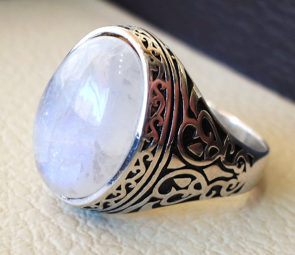 moonstone natural stone durr al najaf men ring jewelry sterling silver 925 stunning genuine gem ottoman arabic style jewelry all sizes