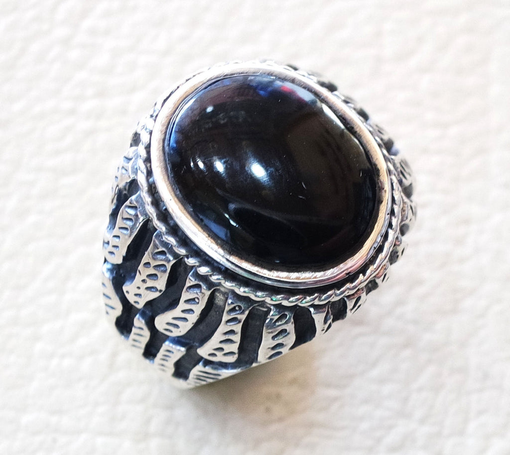 Aqeeq naturel Agate Onyx Pierre ovale noir perle homme Heavy Ring argent sterling antique Turquie style rapide expédier toutes les tailles hommes cadeau