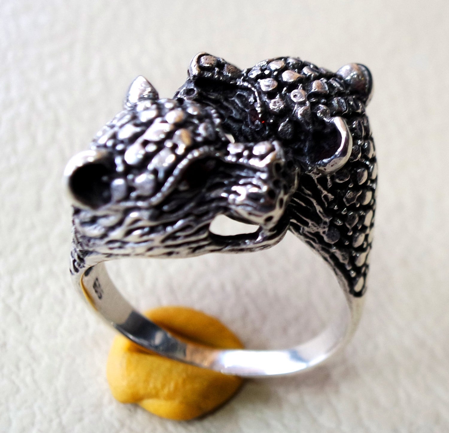 Two headed tiger panther heavy sterling silver 925 man biker ring