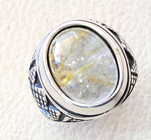 Rutile quartz Natural Stone semi preciousoval cabochon sterling silver 925 Man Ring ottoman Turquie Moyen-Orient antique style toute taille