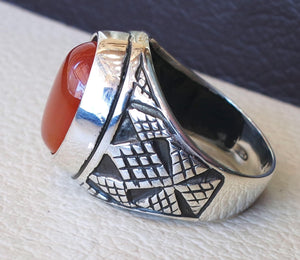 Aqeeq cornaline Agate Cabochon Oval Red Stone sterling silver 925 Men Ring arabe turc moyen oriental ottoman bijoux de style n'importe quelle taille