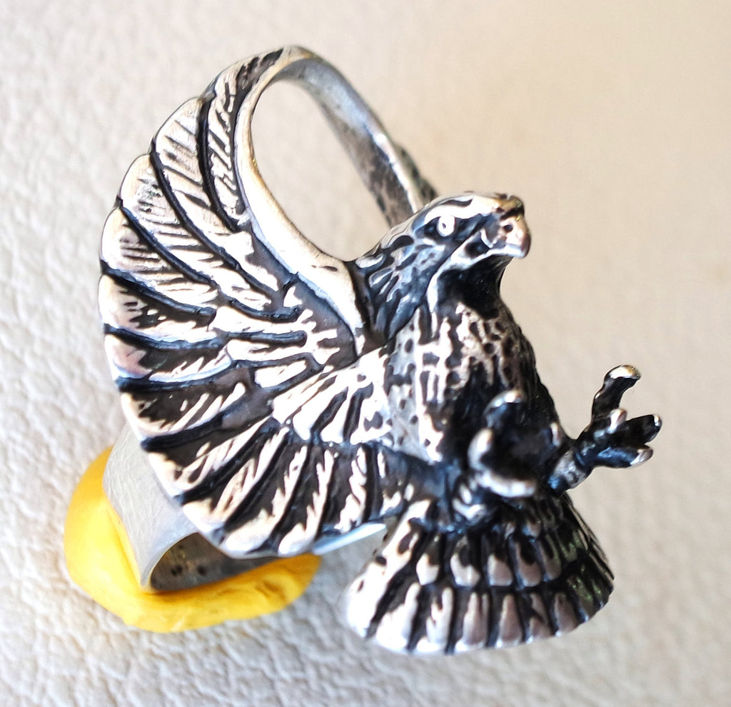 eagle falcon huge heavy ring heavy sterling silver 925 man biker ring all sizes handmade animal jewelry fast shipping detailed craftsmanship