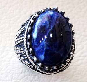 Sodalite Natural Stone Dark Royal Blue Men Wheat Ring sterling silver 925 superbe véritable GEM deux Ottoman style arabe bijoux toutes les tailles