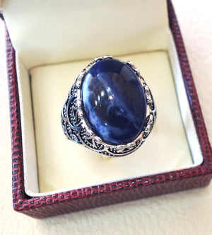 Sodalite Natural Stone Dark Royal Blue Men Ring sterling silver 925 superbe véritable bijou Ottoman style arabe bijoux toutes les tailles