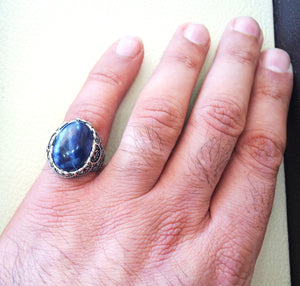 Sodalite Natural Stone Dark Royal Blue Men Ring sterling silver 925 superbe véritable bijou Ottoman style arabe bijoux toutes les tailles