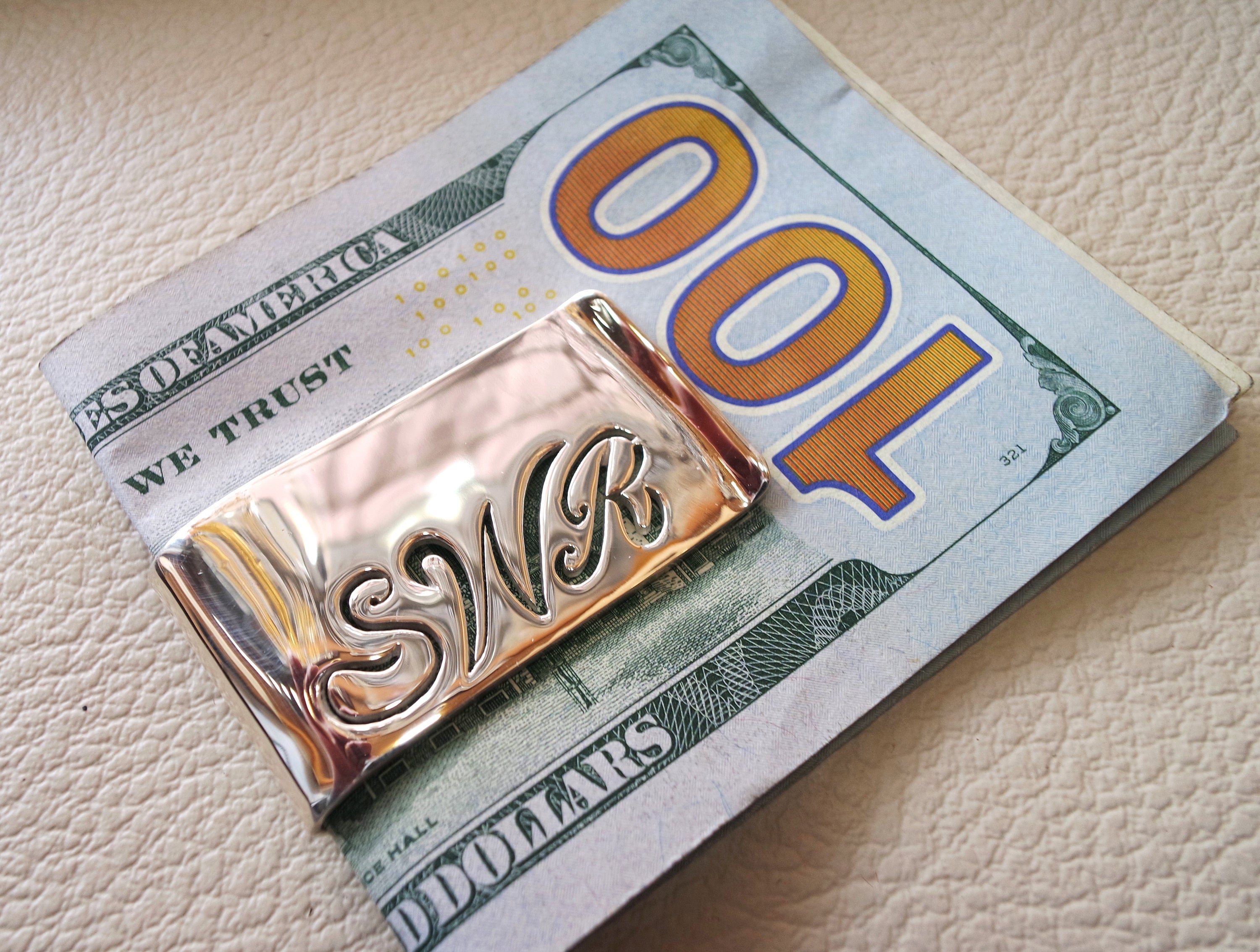 personnalisé en argent sterling lourd personnalisé 925 Money clip trois lettres ou un nom arabe ou anglais ou tout autre peut être appliqué