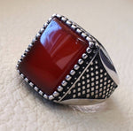 Men ring rectangular silver aqeeq flat natural semi precious agate carnelian gemstone  sterling silver 925 jewelry all sizes fast shipping