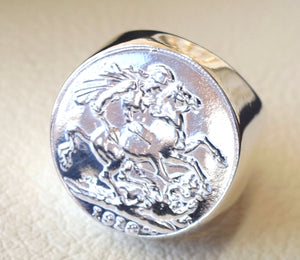 Anglais argent pièce lourde anneau rond Sterling argent 925 historique British Replica Full taille pièce